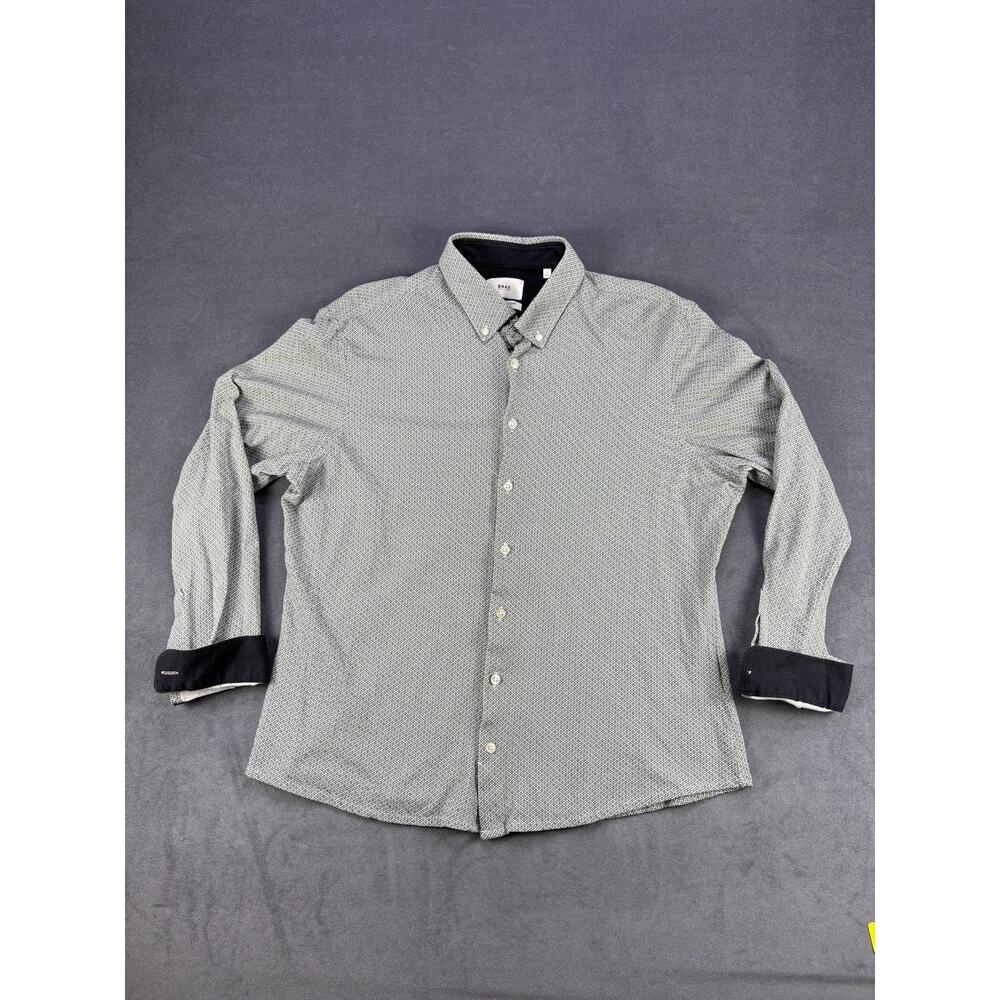 Brax Feel Good Mens Long Sleeve Button Up Geometric Green/Navy Men's LG